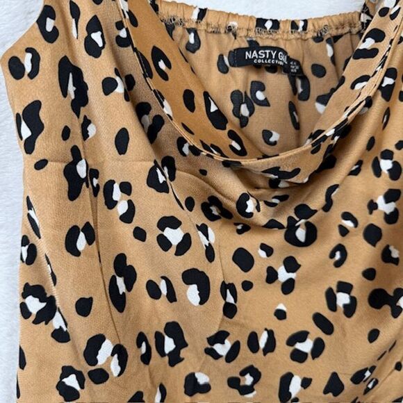 Nasty Gal Leopard Print Satin Cowl Neck Top Adjustable Strap Elastic back Size 0 - Picture 3 of 11